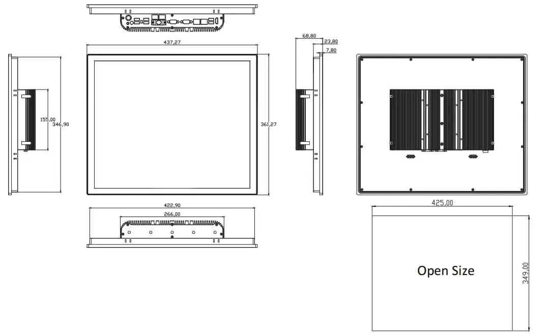 19 inch industrial panel pc drawing