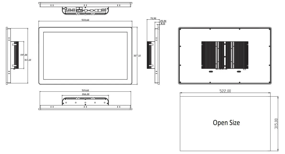 21.5 inch industrial panel pc drawing