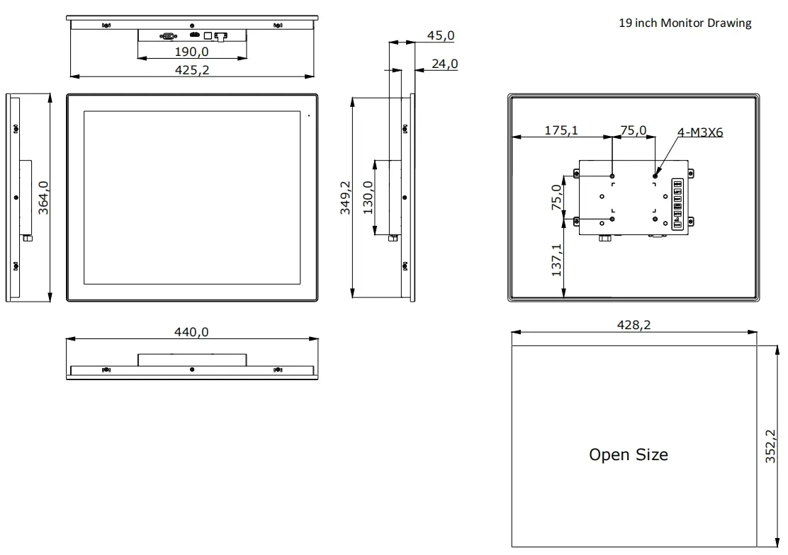 19 inch industrial monitor 24V DC resistive touch